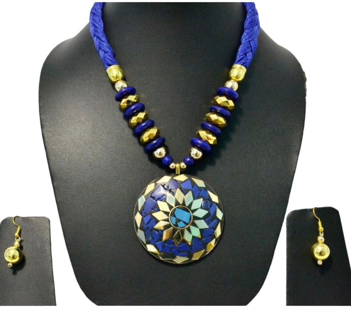 Blue-Gold Wooden Beaded Necklace Set / Ruchi