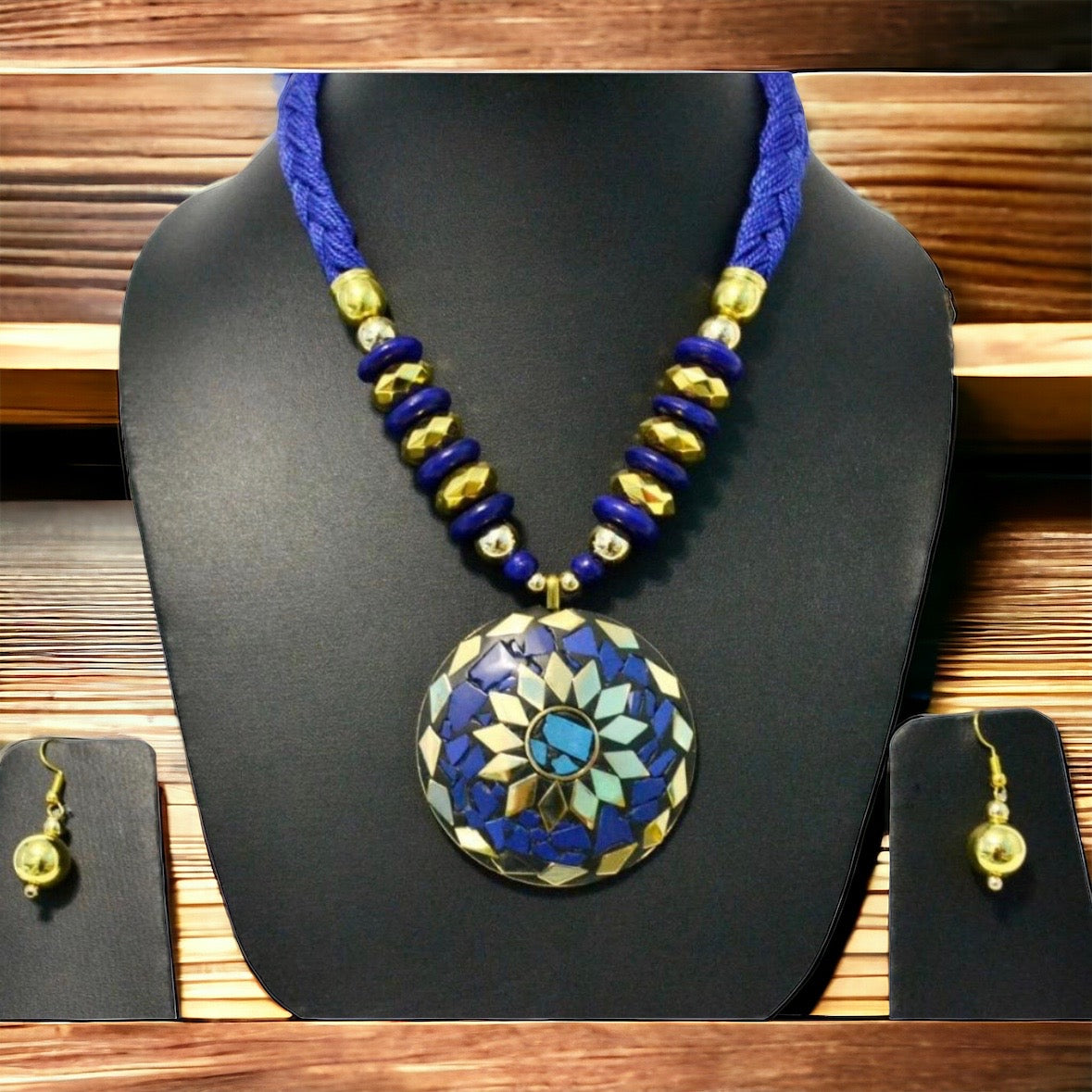 Blue-Gold Wooden Beaded Necklace Set / Ruchi