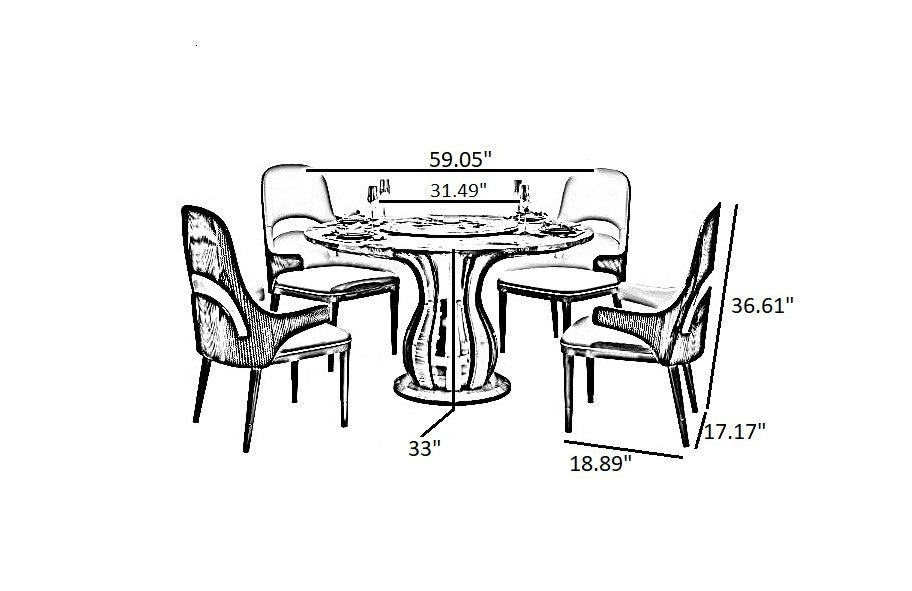 Marble Round Dining Table Set With Lazy-Susan