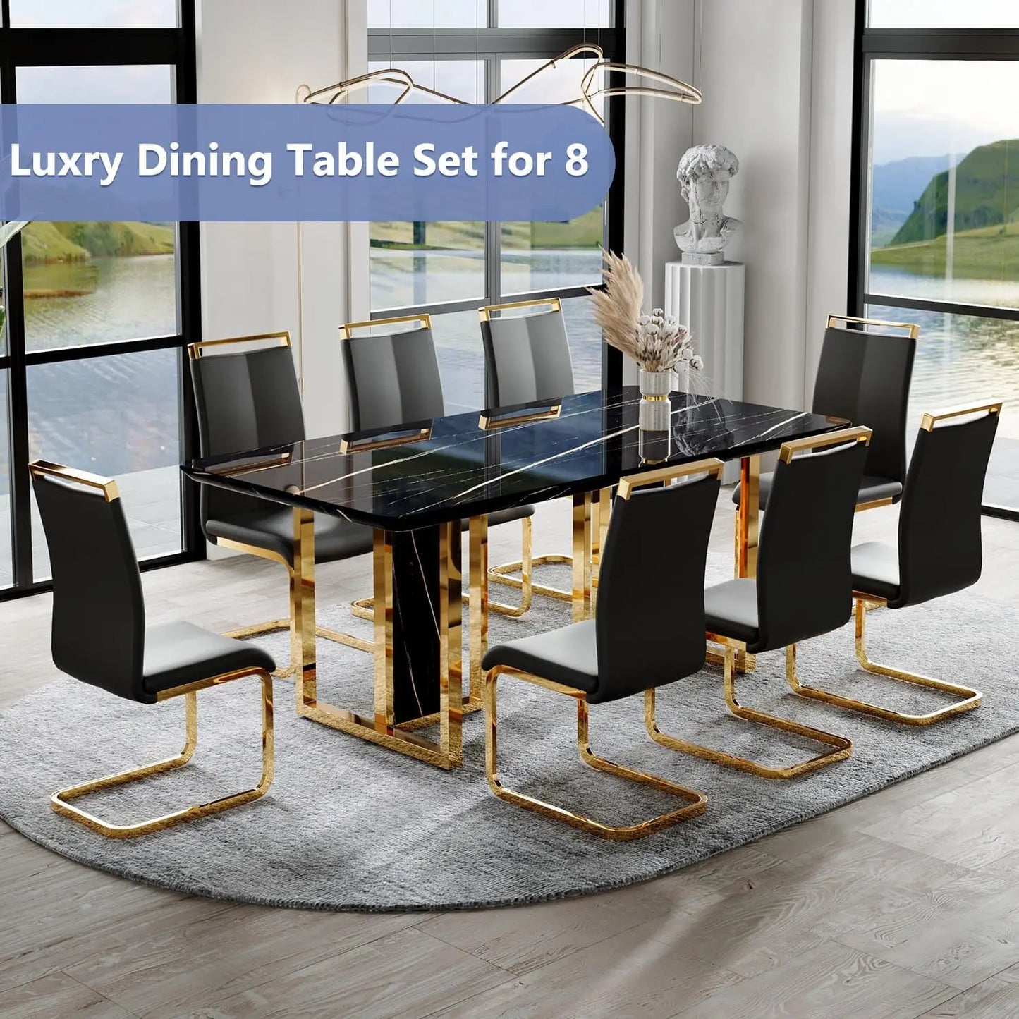 Rectangular 8 Seater Marble Dining Table Set / Ruchi