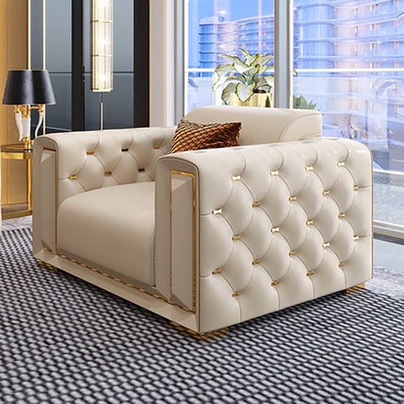 Button Tufted 3 Piece Leather Sofa Set / Ruhci