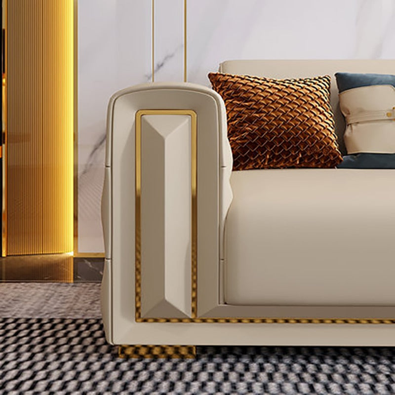 Button Tufted 3 Piece Leather Sofa Set / Ruhci