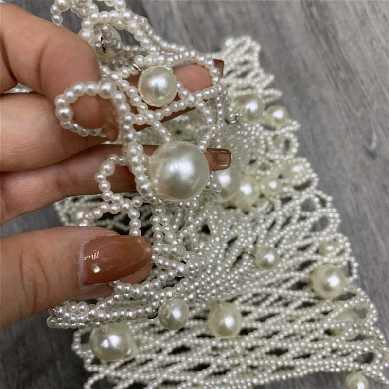 Super Wide White Handmade Pearl Waist Belt / Ruchi