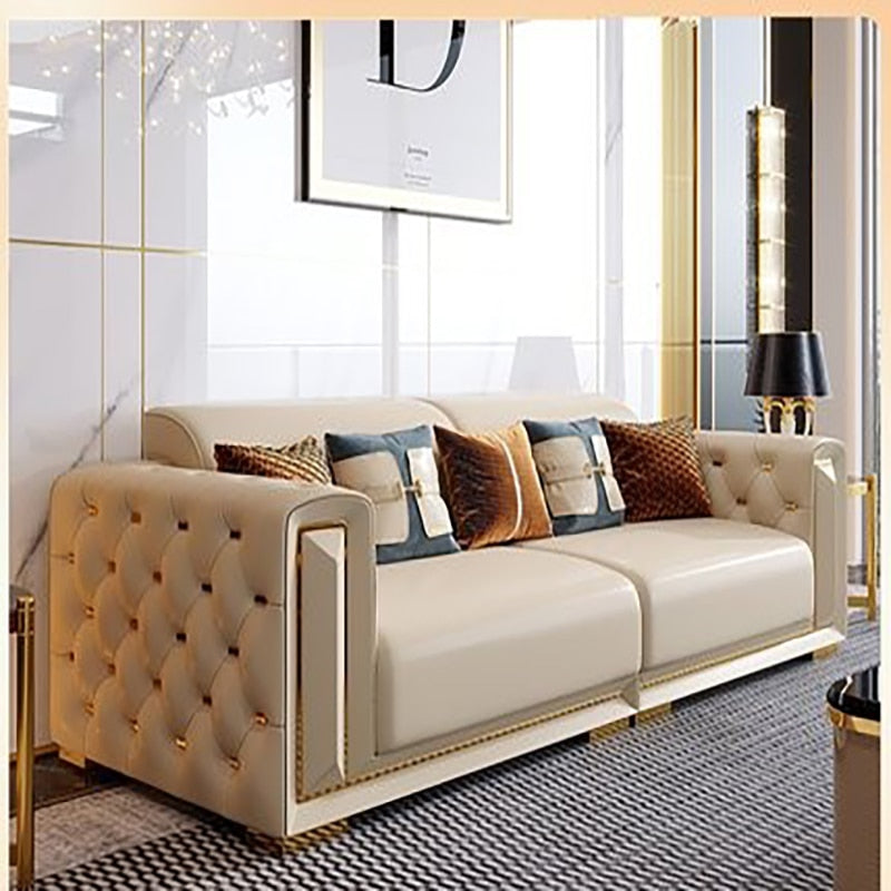 Button Tufted 3 Piece Leather Sofa Set / Ruhci