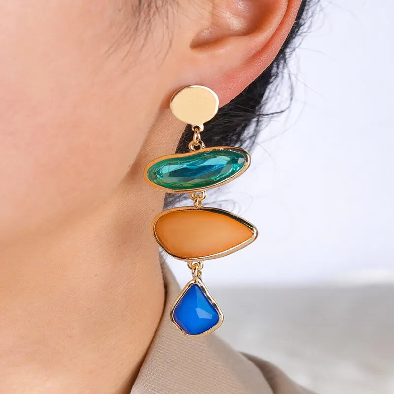 1 Pair Colorful Irregular Crystal Metal Stud Earrings / Ruchi