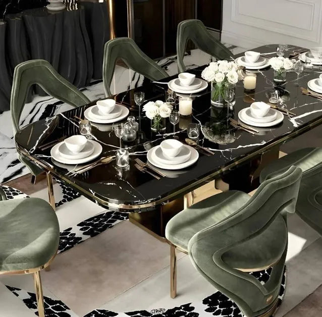 95 Inch Marble Dining Table Set For 8