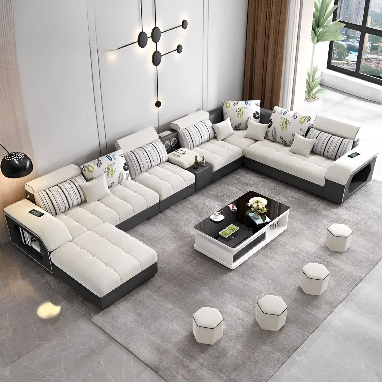 Modern Multifunctional Microfiber Modular Sectional Sofa / Ruchi