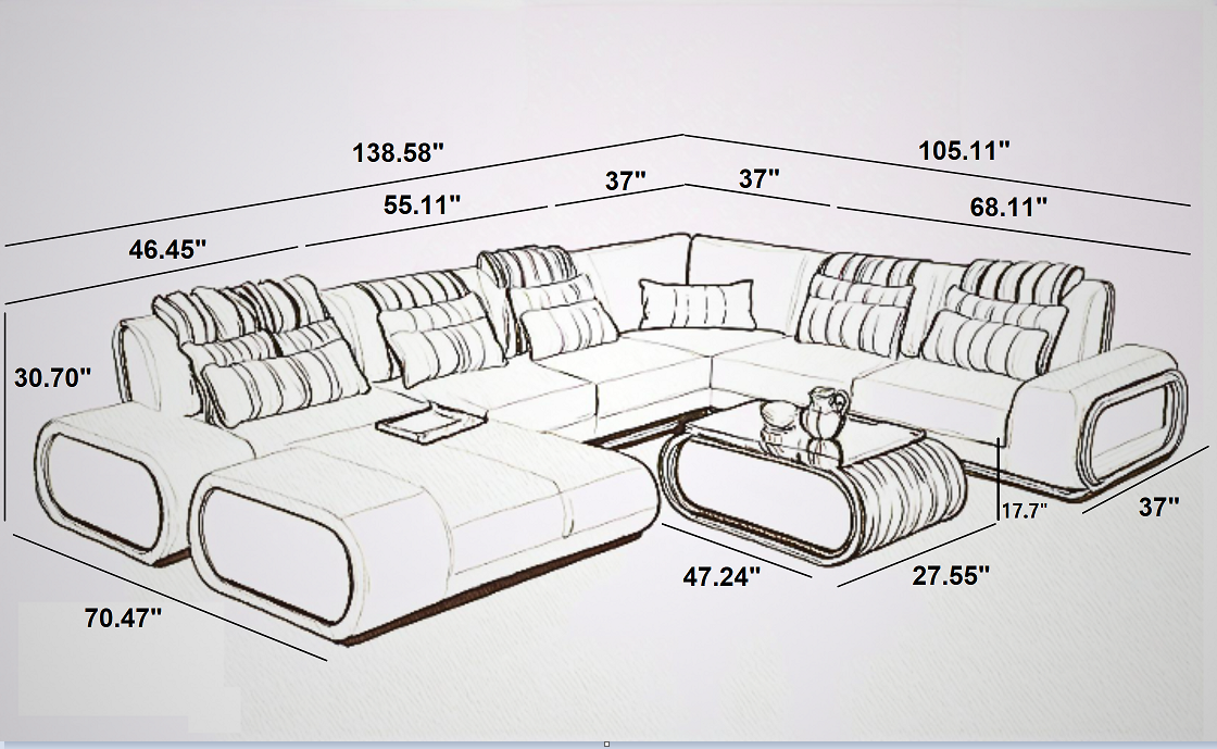 Leather Sectional Sofa With LED Lights