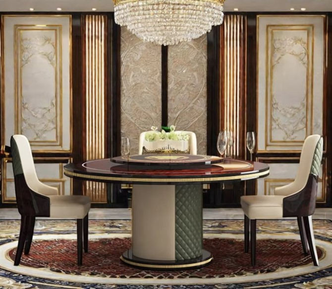 Round Wooden Dining Table Set With Lazy Susan / Ruchi