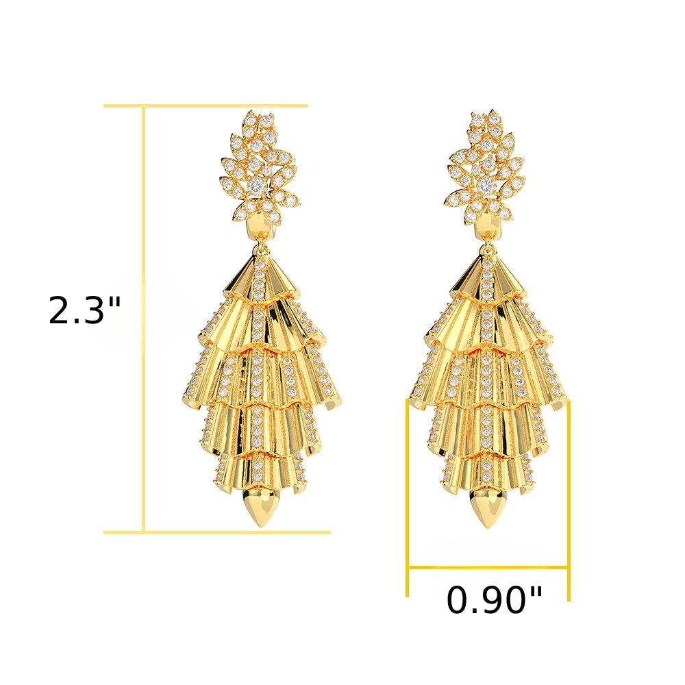 1 Pair Cubic Zirconia Stone Dangle Drop Metal Earring / Ruchi