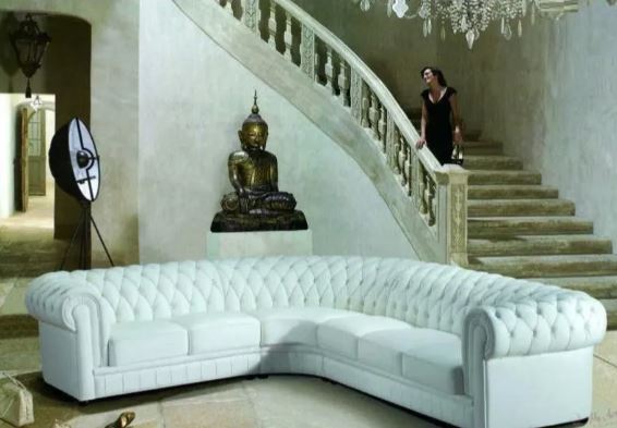 Button Tufted L-Shape Leather Sectional Sofa / Ruchi