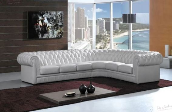 Button Tufted L-Shape Leather Sectional Sofa / Ruchi