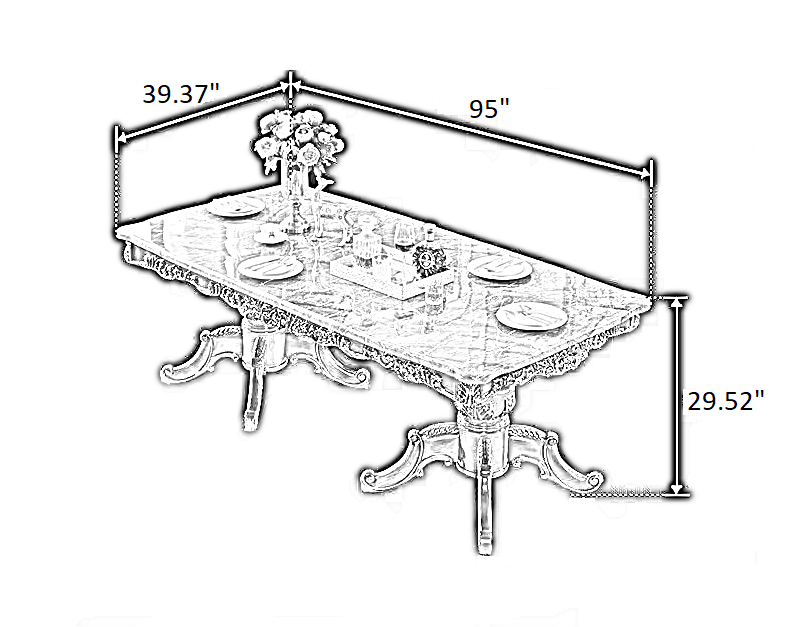 95 Inch Large European Marble Dining Table Set / Ruchi