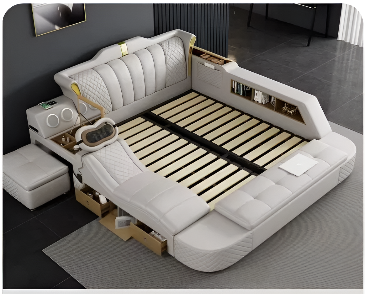 Multifunctional Smart Leather Bed With Massager / Ruchi
