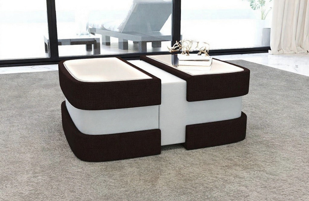 Extendable Glass Top Leather Coffee Table