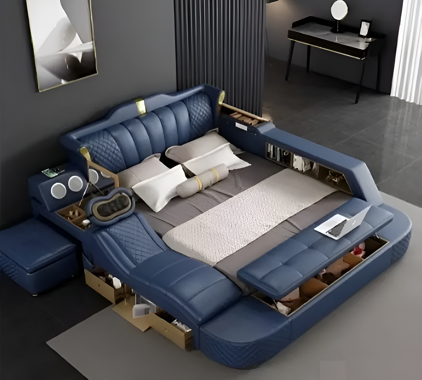 Multifunctional Smart Leather Bed With Massager