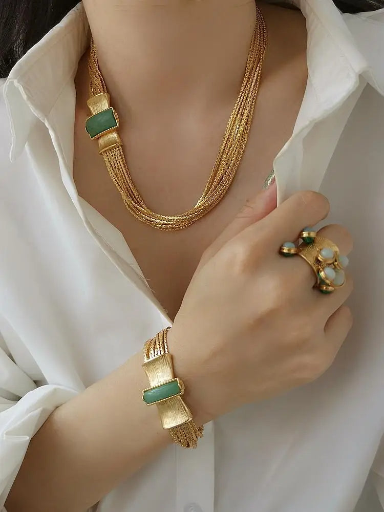 Aventurine Stone Carved Layered Chain Bracelet Jewelry Design / Ruchi