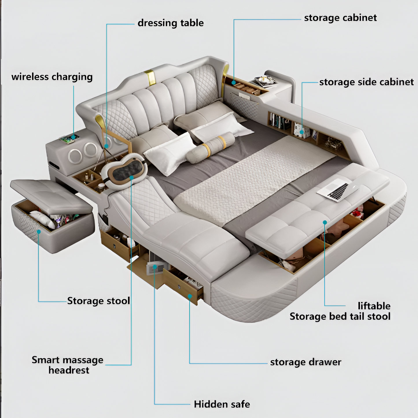 Multifunctional Smart Leather Bed With Massager / Ruchi