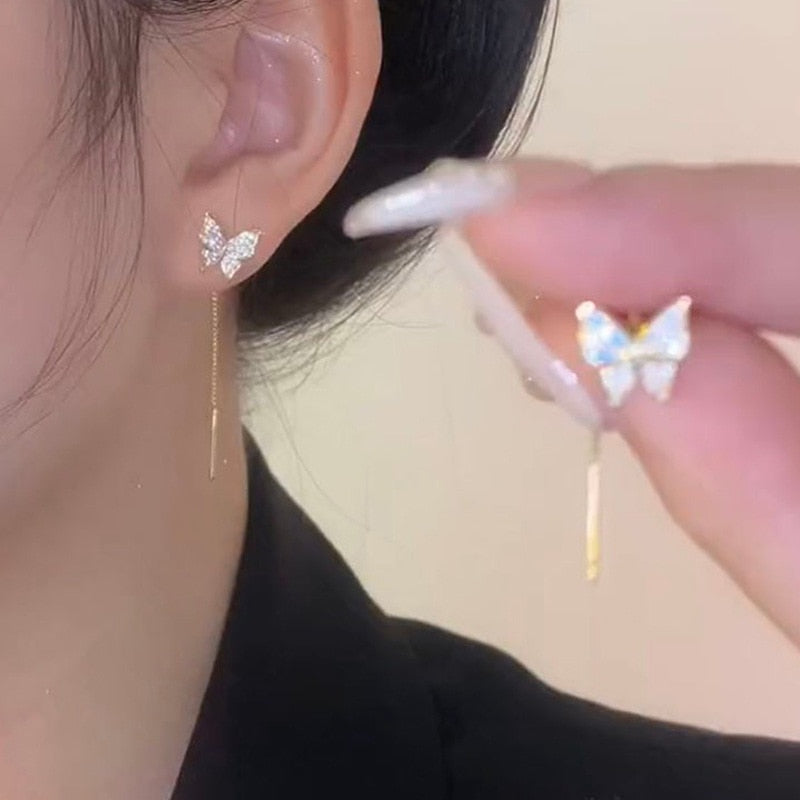 Butterfly Pendant Golden Metal Stud Chain Earrings / Ruchi