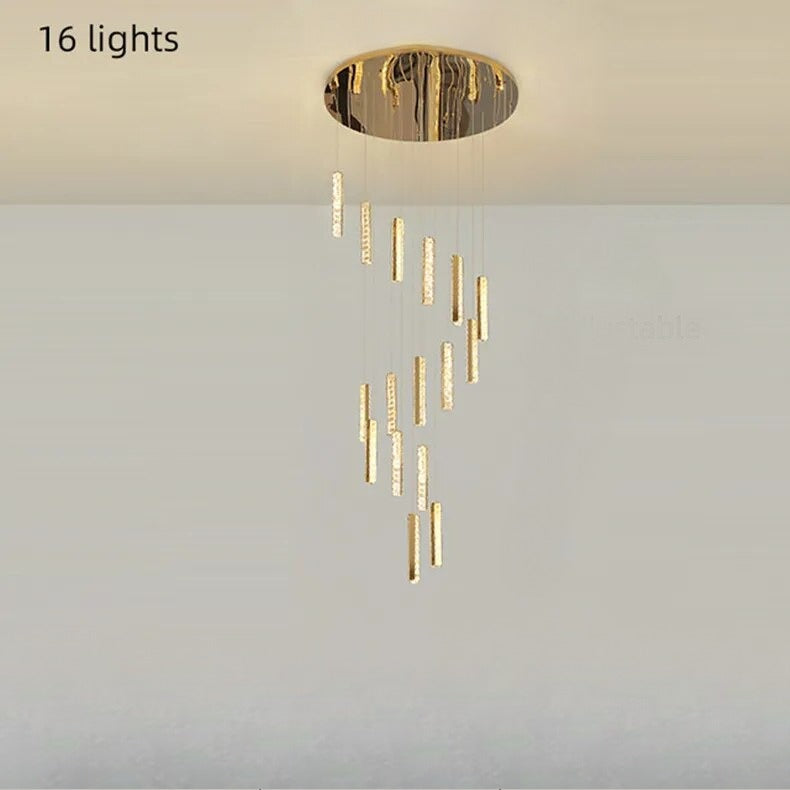 Contemporary Glitzy Crystal Bar Design Golden LED Chandelier / Ruchi