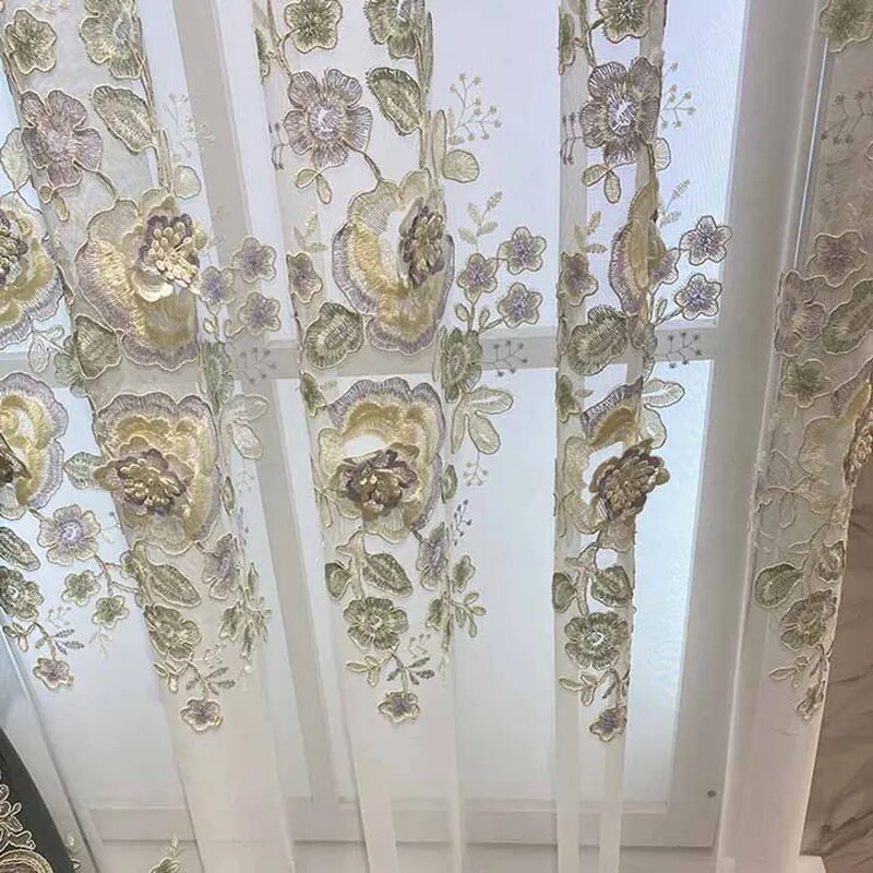 Fabric Window Curtains For Bedroom With 3D Flowers / Ruchi