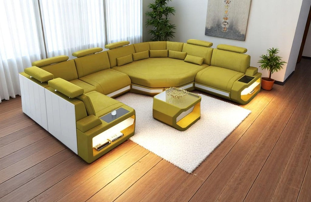 U-shaped LED Leather Sectional Sofa