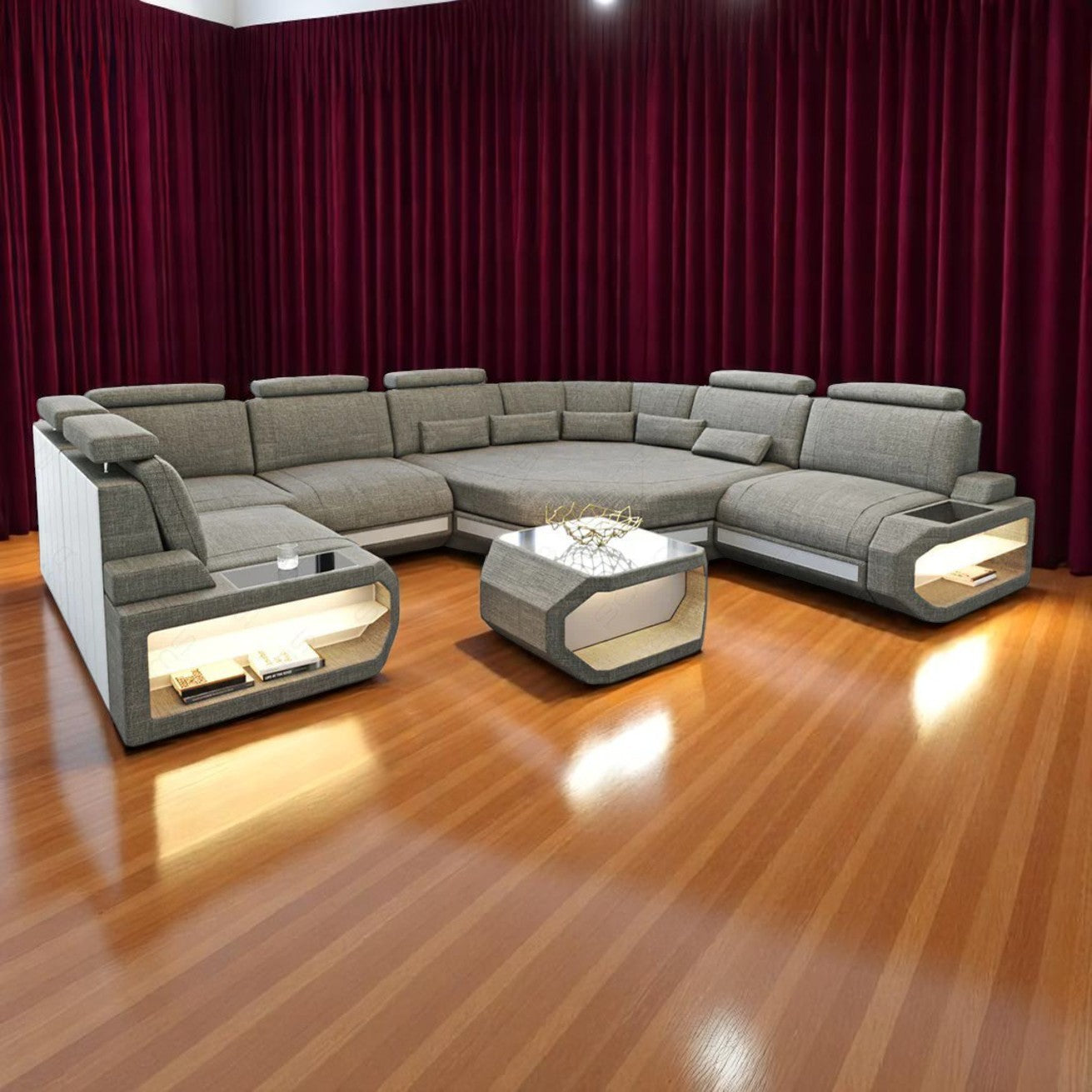 U-shaped LED Fabric Sectional Sofa / Ruchi
