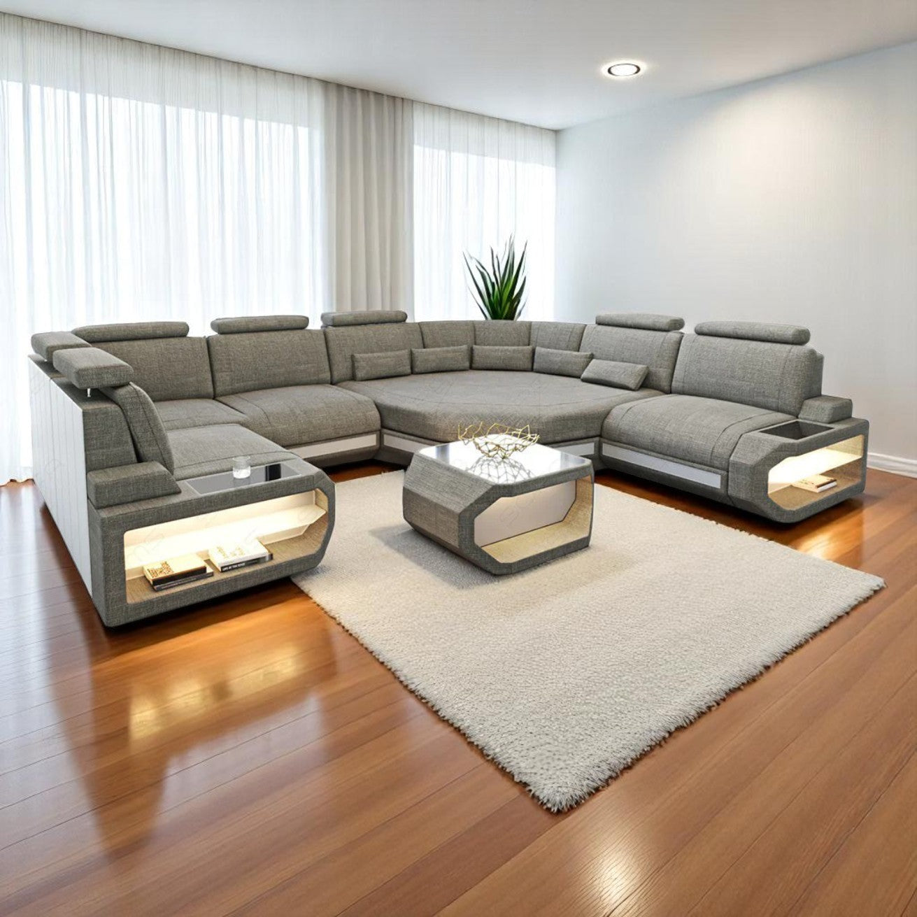 U-shaped LED Fabric Sectional Sofa / Ruchi