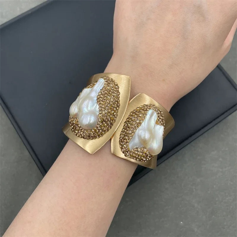 Modern Baroque Style Pearl Cuff Bracelet