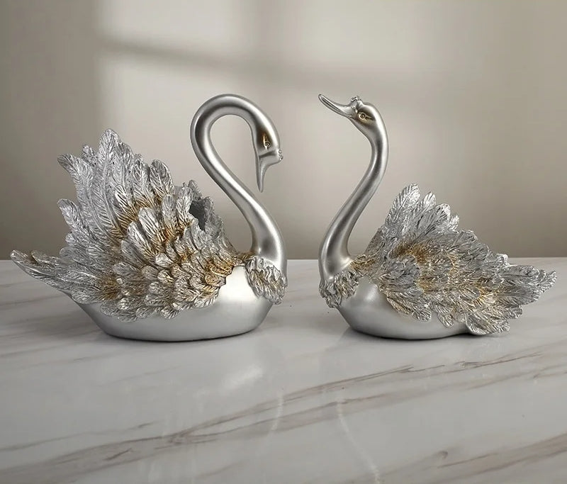 Modern Resin Swan Showpiece Set Of 2 / Ruchi