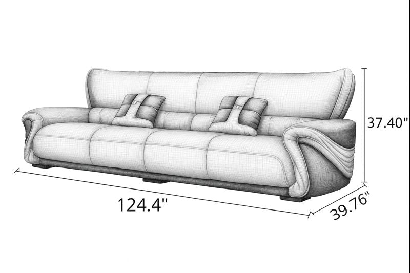 European Pure Genuine Leather 4-Seater Sofa