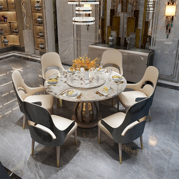 Marble Round Dining Table Set With Lazy-Susan / Ruchi