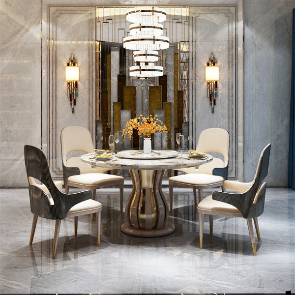 Marble Round Dining Table Set With Lazy-Susan / Ruchi