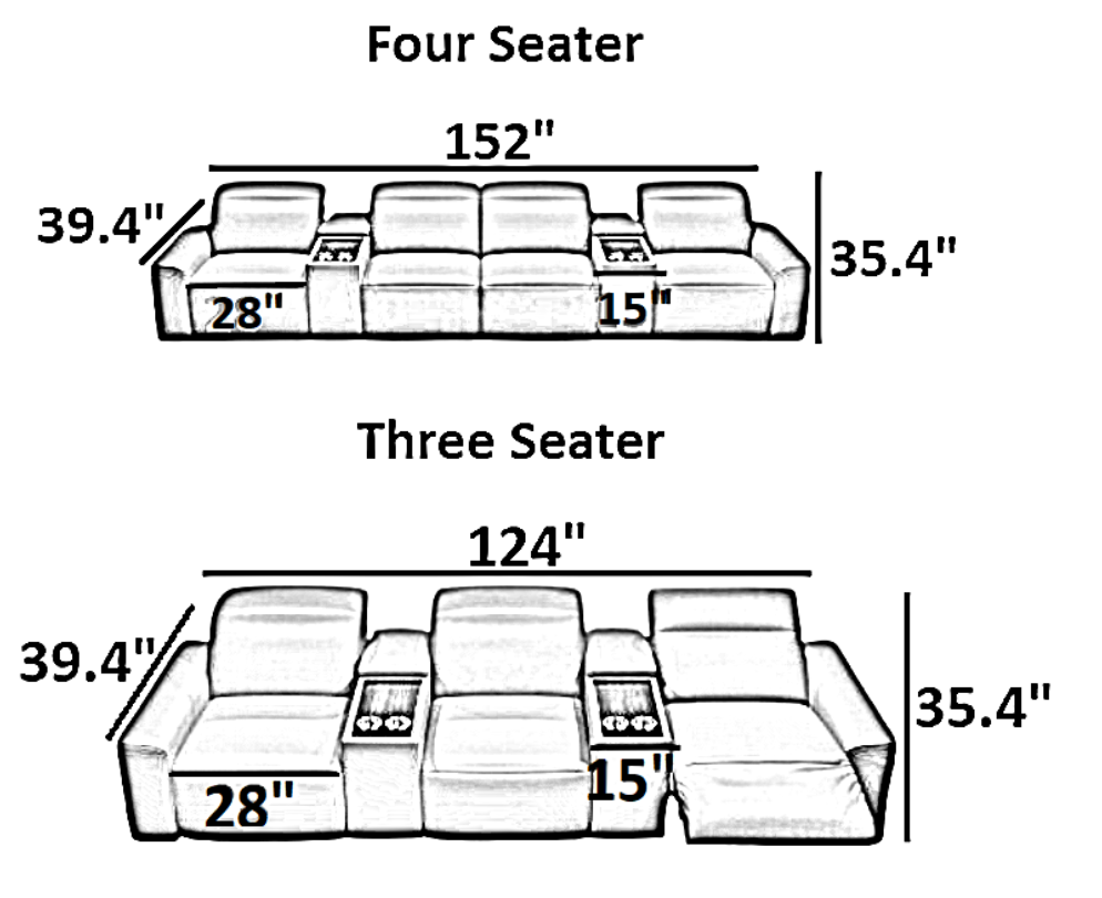 Power Recliner LED Leather Sofa For Theater