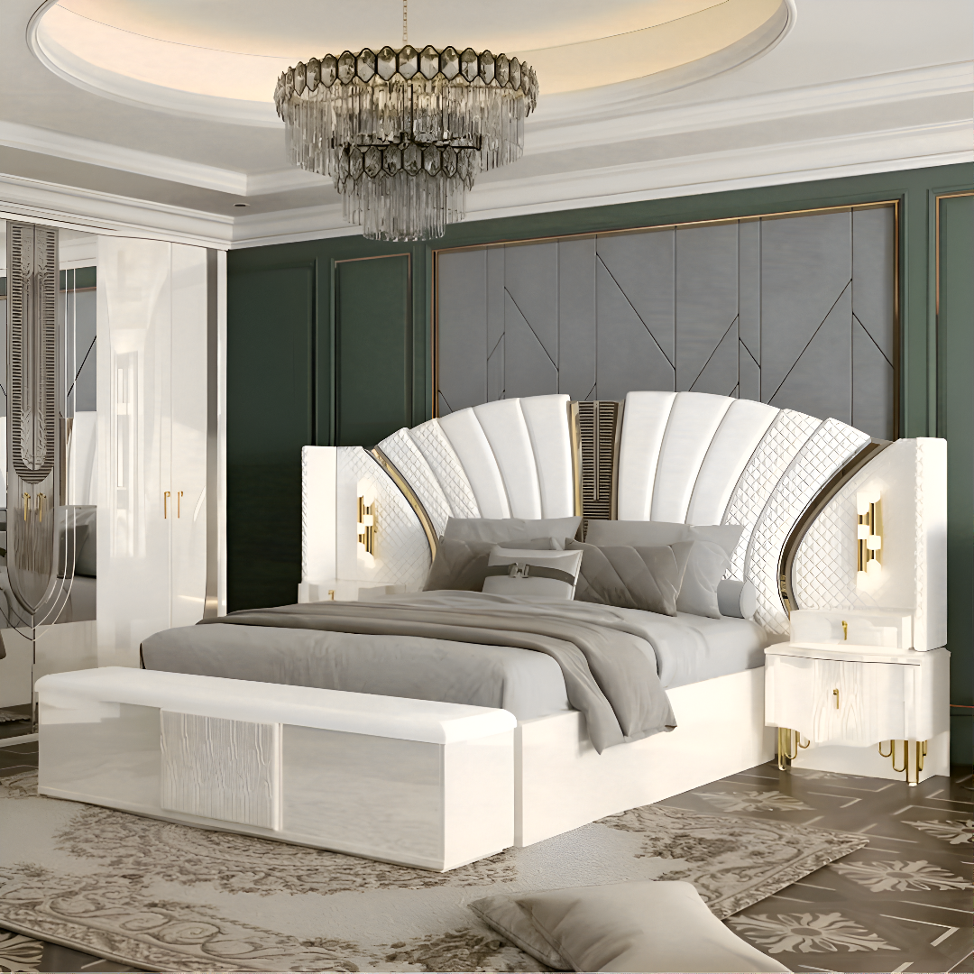 Modern Leather Upholstered Bedroom Set / Ruchi