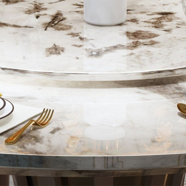 Marble Round Dining Table Set With Lazy-Susan / Ruchi