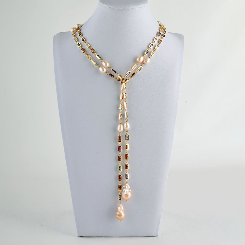 Colorful Stone Pink Pearl Necklace / Ruchi