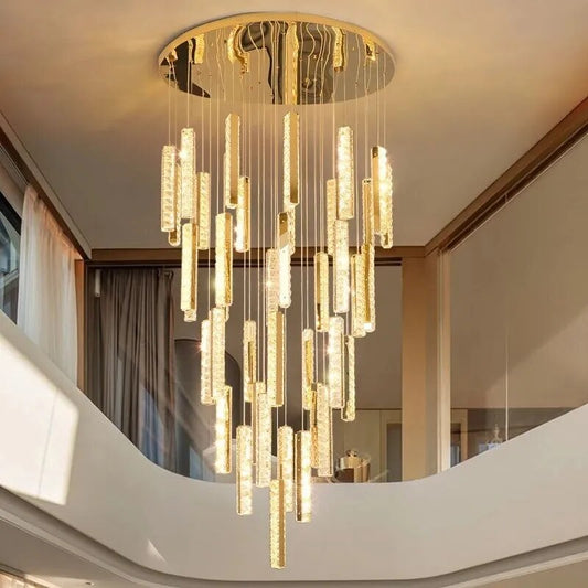 Contemporary Glitzy Crystal Bar Design Golden LED Chandelier / Ruchi