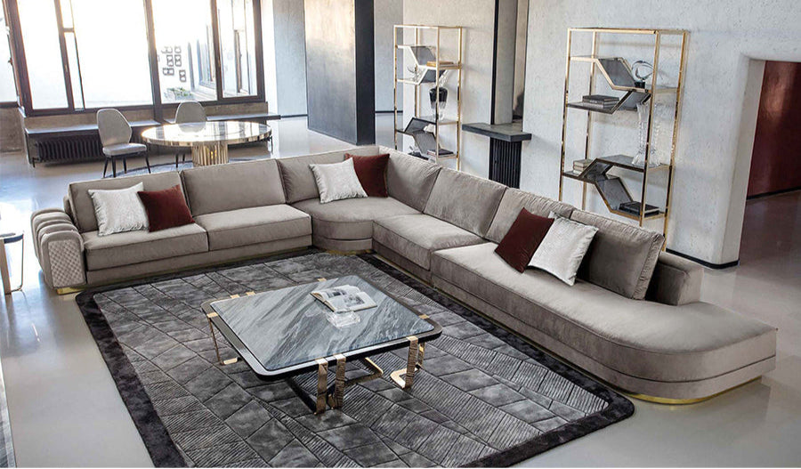 Modular Velvet L-Shaped Sectional Sofa / Ruchi