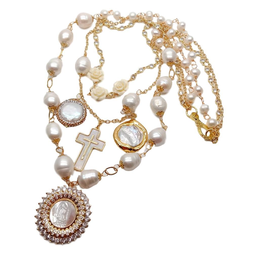White Pearl Cross Necklace / Ruchi
