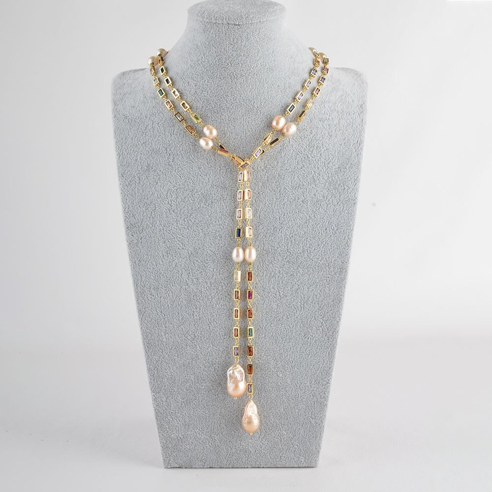 Colorful Stone Pink Pearl Necklace / Ruchi