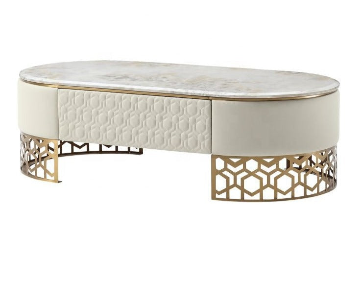 Modern Marble Coffee Table With Leather Upholstery / Ruchi