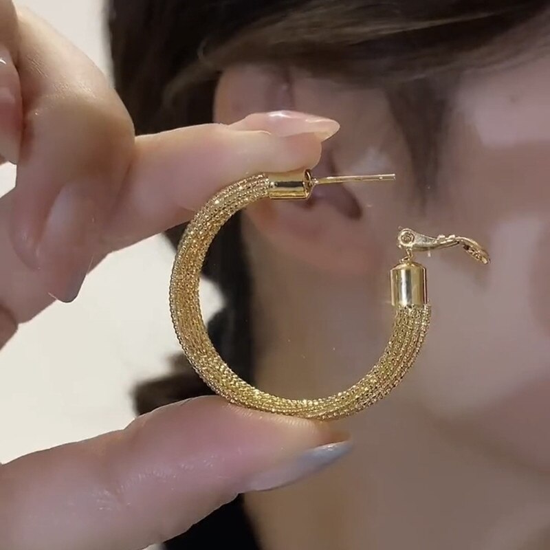 Golden Wide Hoop Metal Drop Earrings / Ruchi