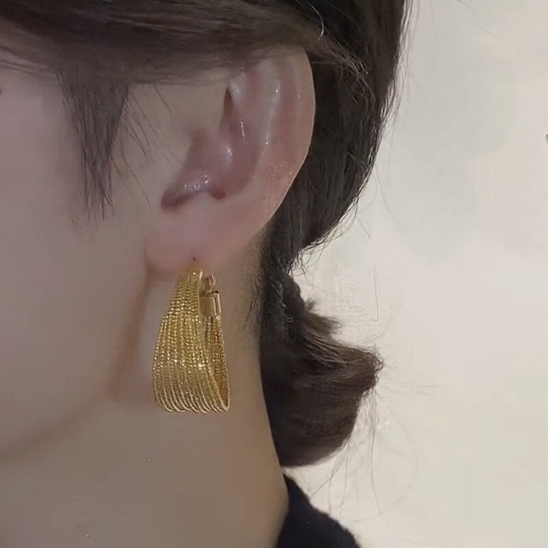 Golden Wide Hoop Metal Drop Earrings / Ruchi