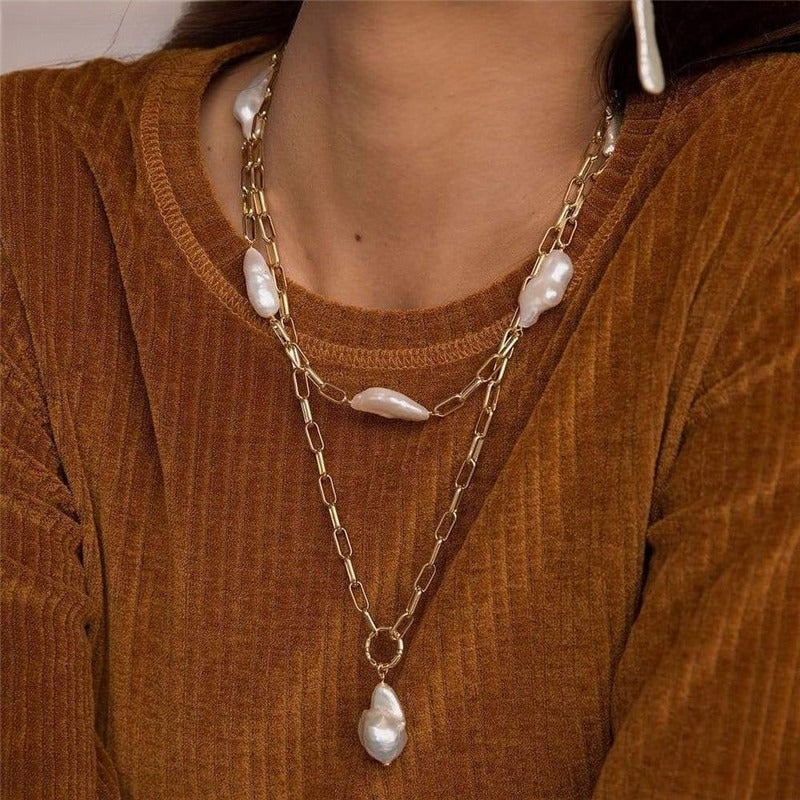 Brass Baroque Pearl Choker Necklace / Ruchi