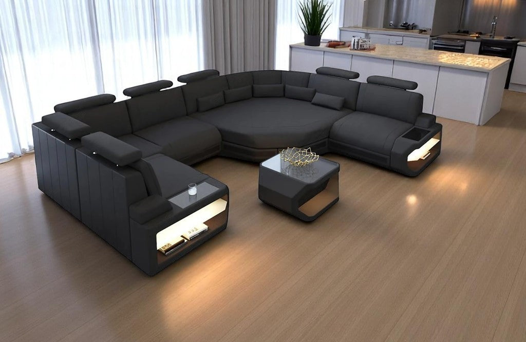 U-shaped LED Leather Sectional Sofa