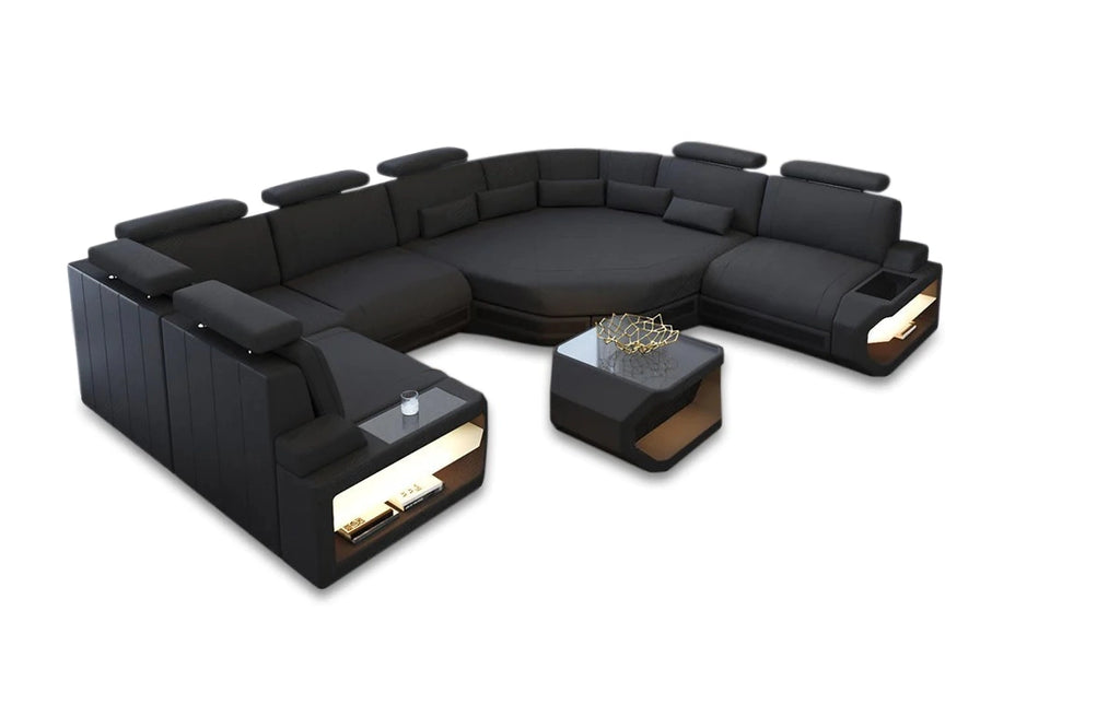 U-shaped LED Leather Sectional Sofa