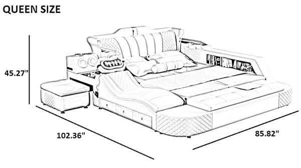 Multifunctional Smart Leather Bed With Massager
