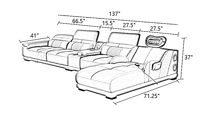Head Massager Leather Sectional Sofa