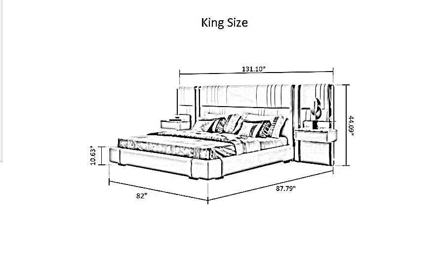 Modern Leather Platform Bed With Headboard